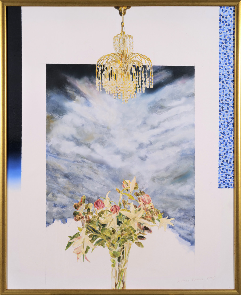Interior with Chandelier, Flowers and Sky